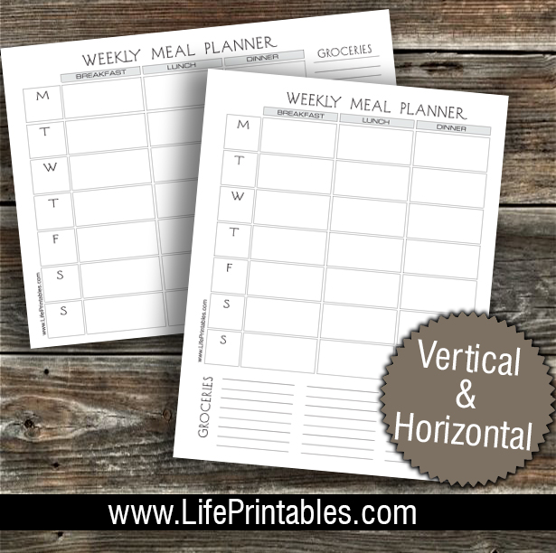 Weekly Menu Planner / Grocery List Horizontal and Vertical (Item 66-67)