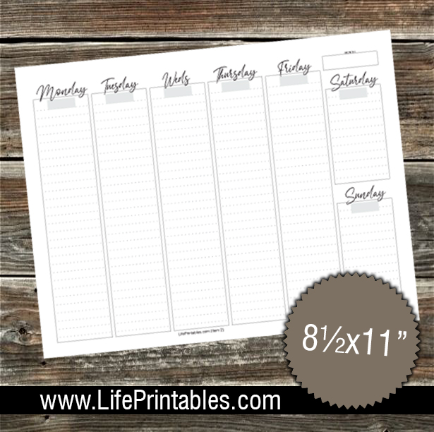 Week-at-a-Glance gridstyle checklist (Item 2) Popular! 7 days